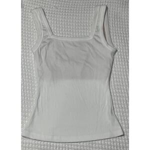OGL Move White Ribbed Square Neck Padded Shelf Bra Brami Tank Top Size XS No Pad